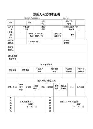 新进人员工资审批表