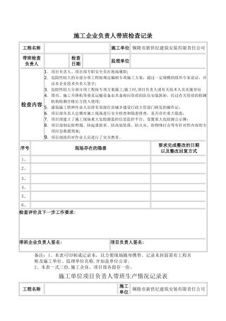 施工企业负责人带班检查记录