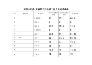 2025年芜湖市纪委监察局公开选调工作人员笔试成绩