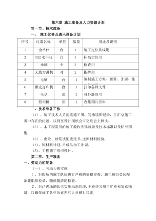 施工准备及人力资源计划