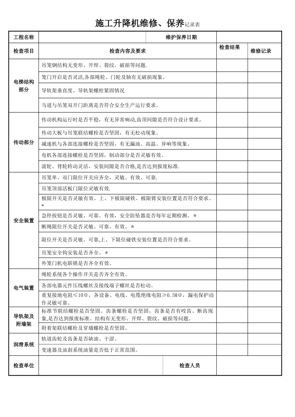 施工升降机维修保养记录表2_第1页