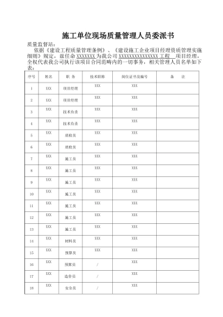 施工单位现场委派书