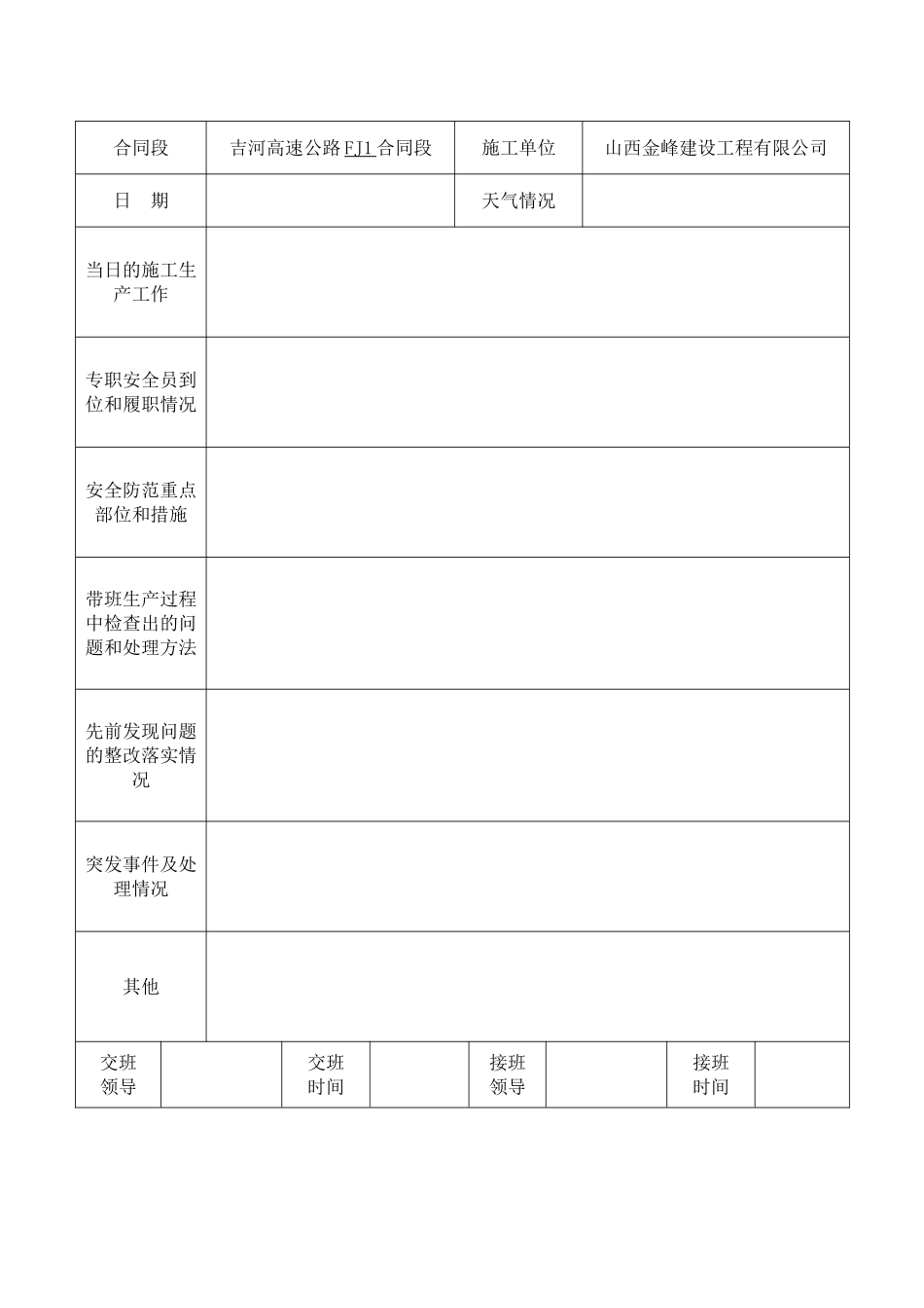 施工单位领导带班巡查记录表_第2页