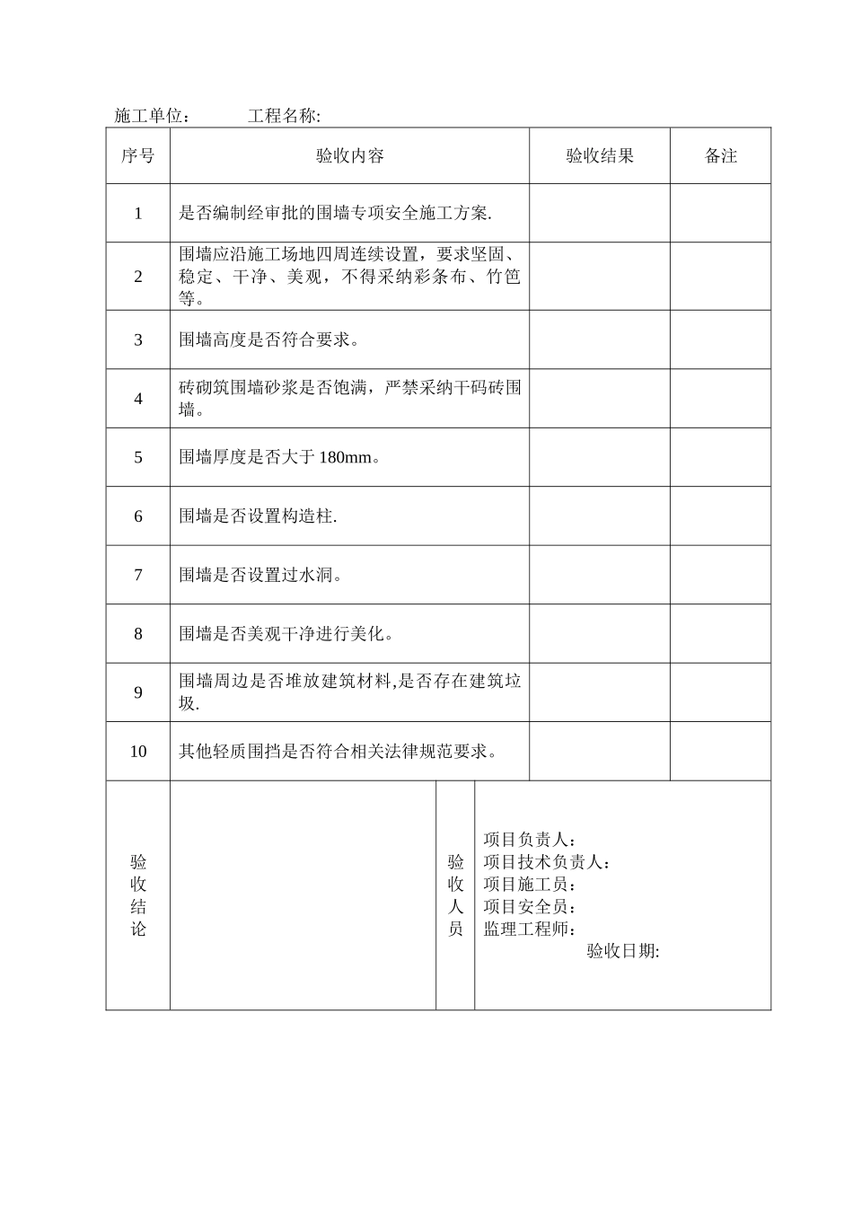 施工围墙围挡验收记录表_第2页