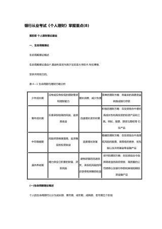 2025年银行从业考试个人理财掌握重点