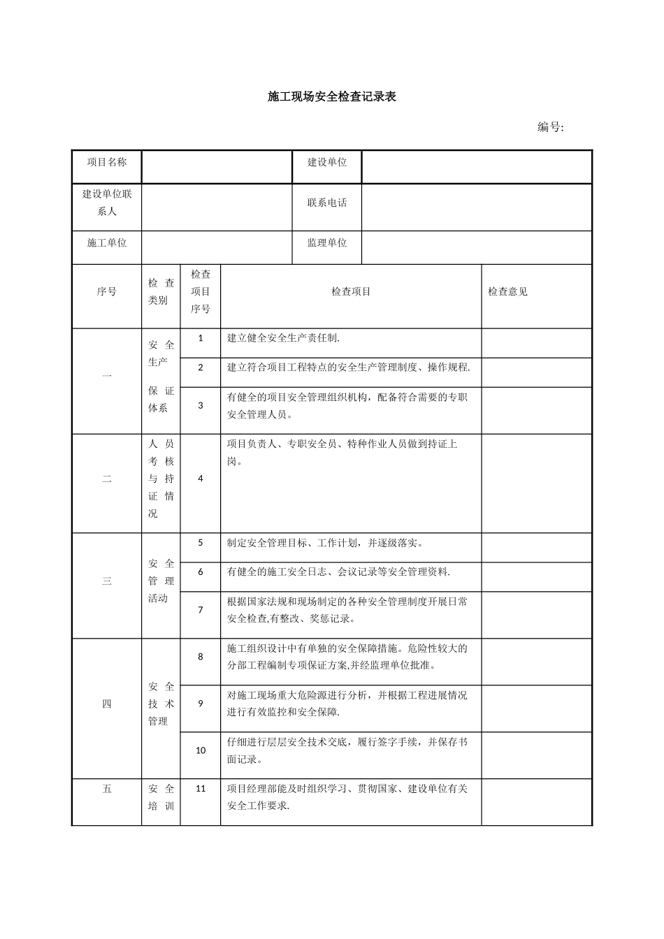 施工安全检查记录表_第1页
