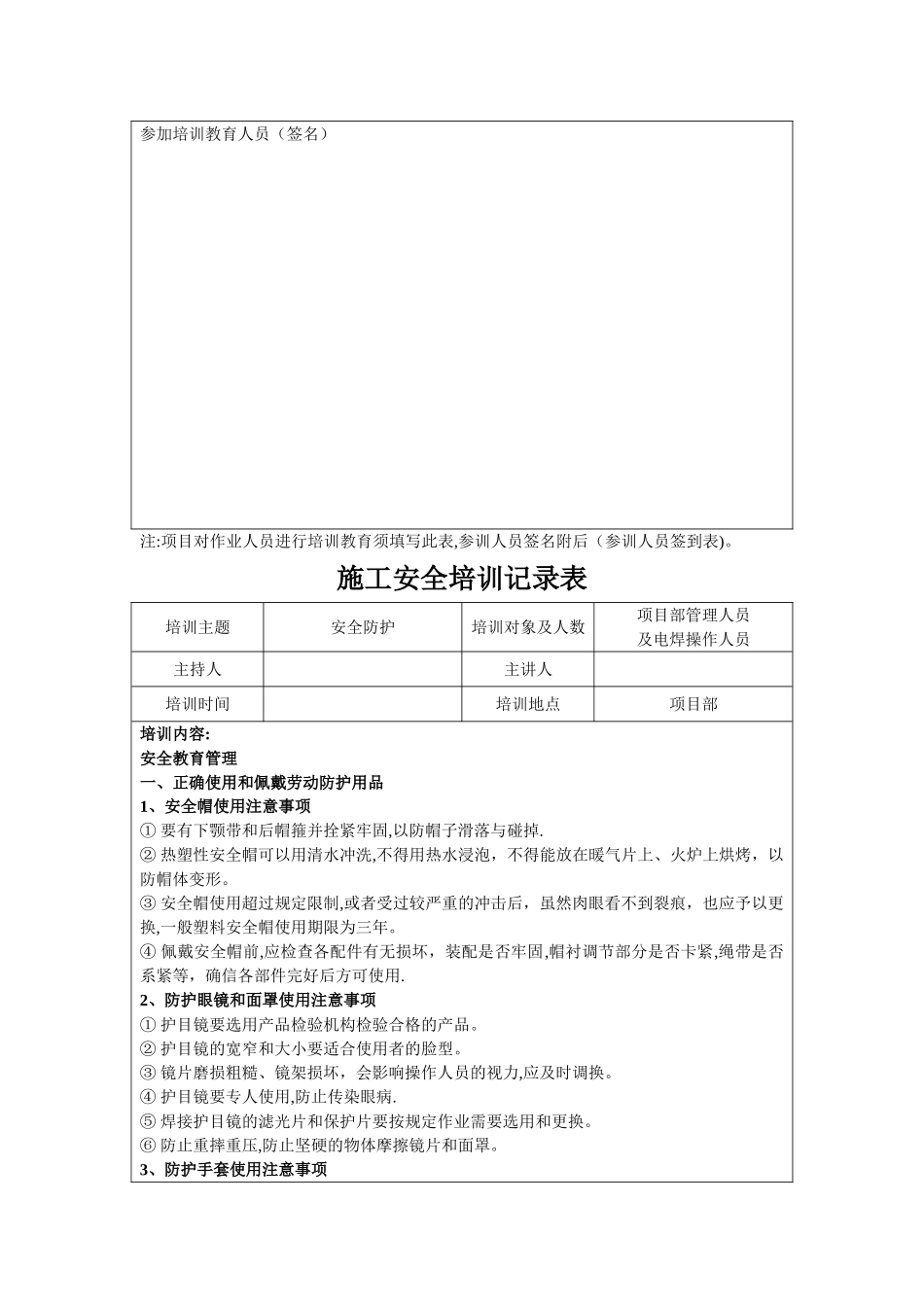 施工安全的教育培训记录表_第2页
