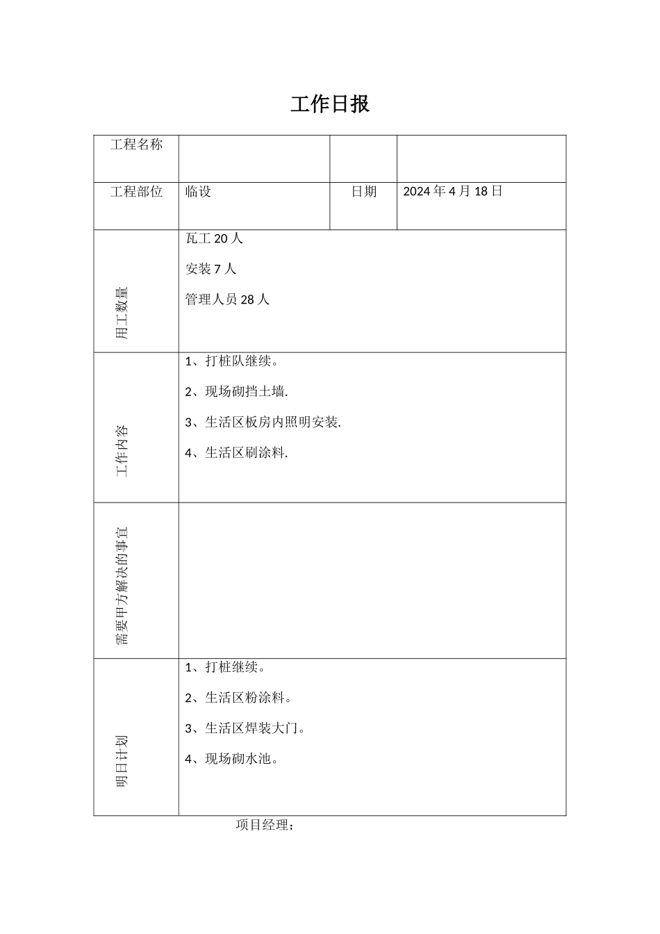 施工工作日报_第1页