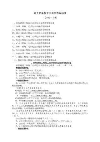 施工总承包企业资质标准