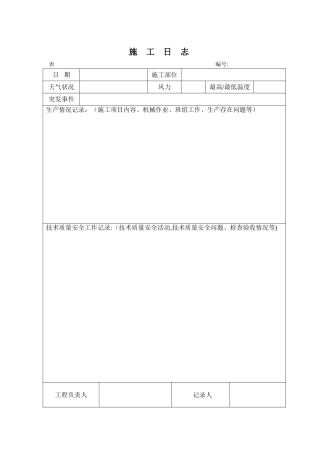 施工日志空白表格及范文