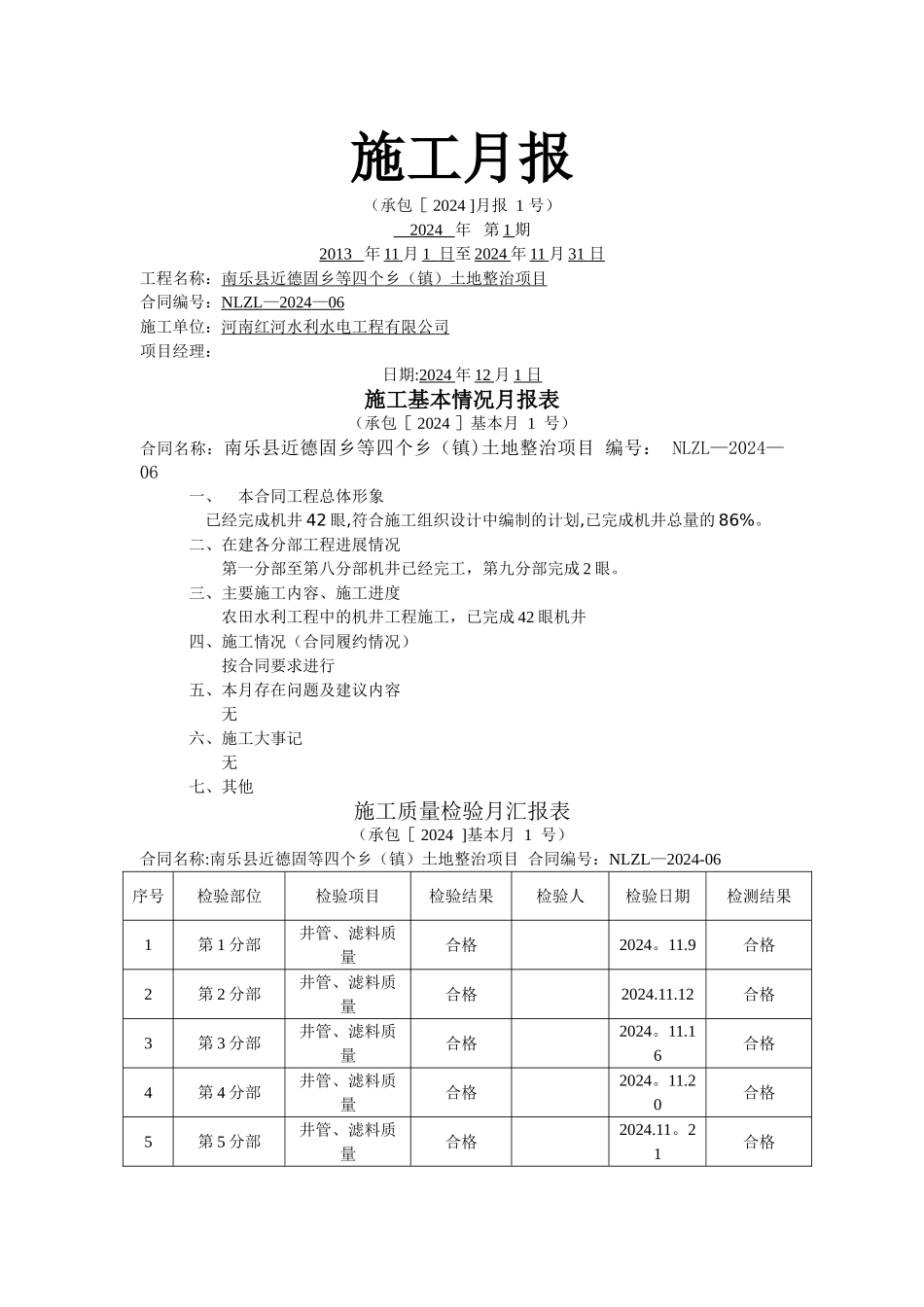 施工月报土地整理项目_第1页