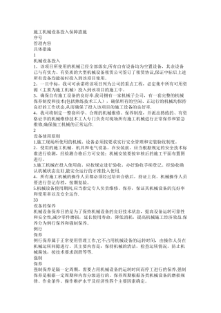 施工机械设备投入保障措施