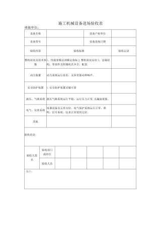 施工机械设备进场验收表
