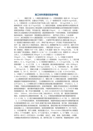 施工材料用量参考值