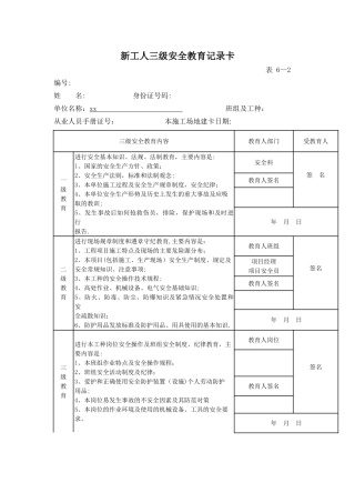 施工现场三级安全教育内容与表格