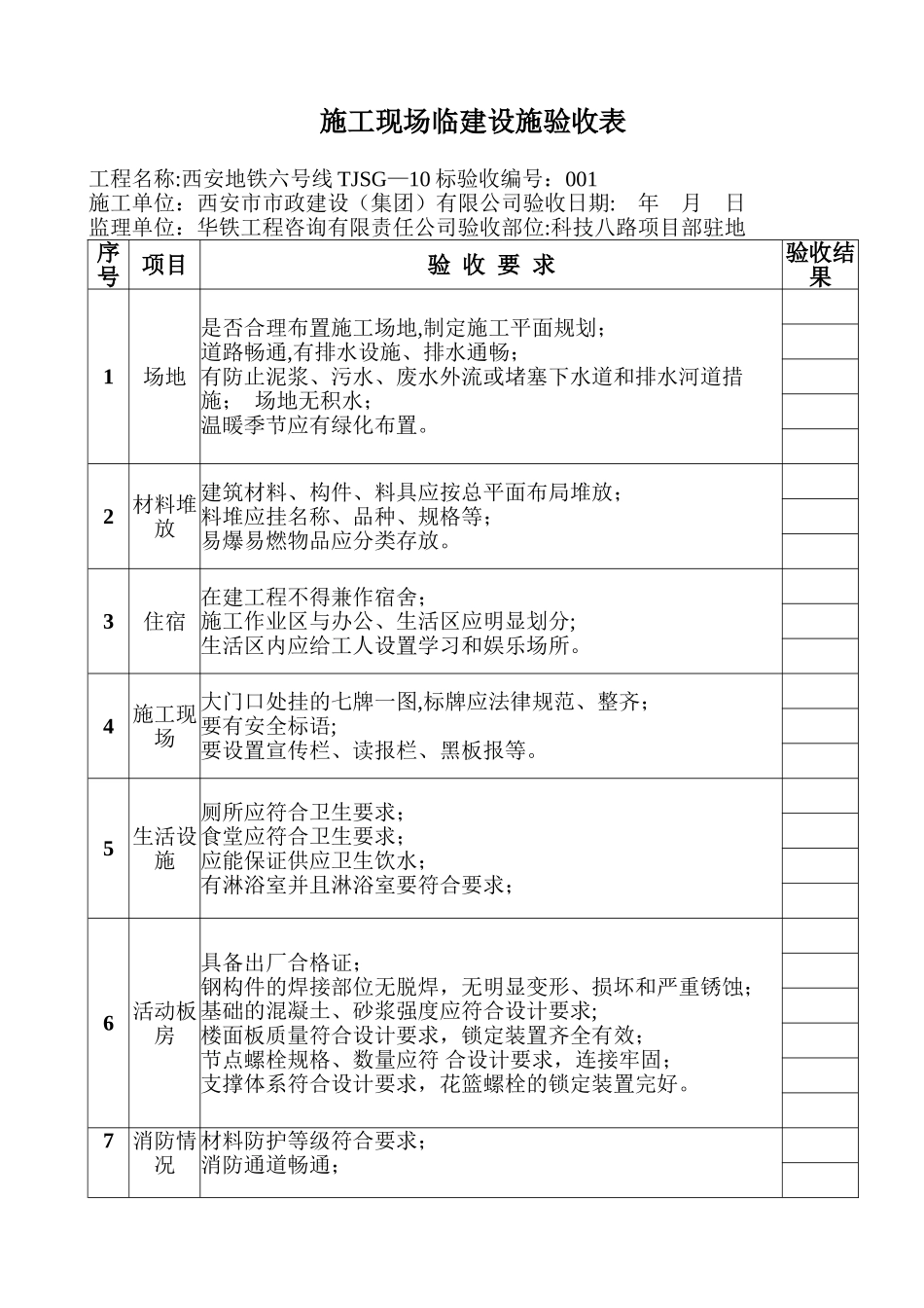 施工现场临建设施验收表_第1页