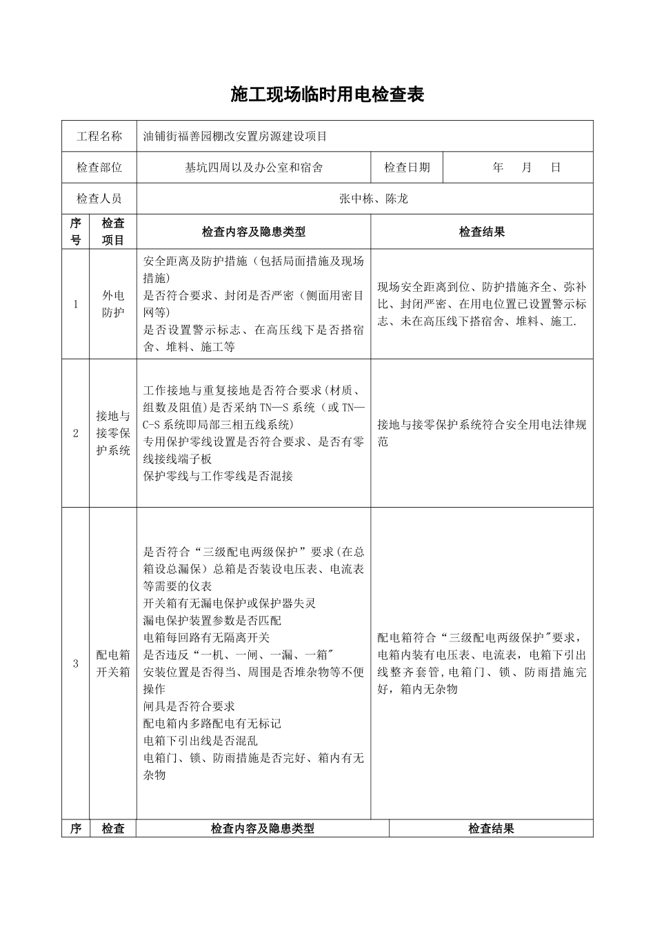 施工现场临时用电定期检查表_第1页