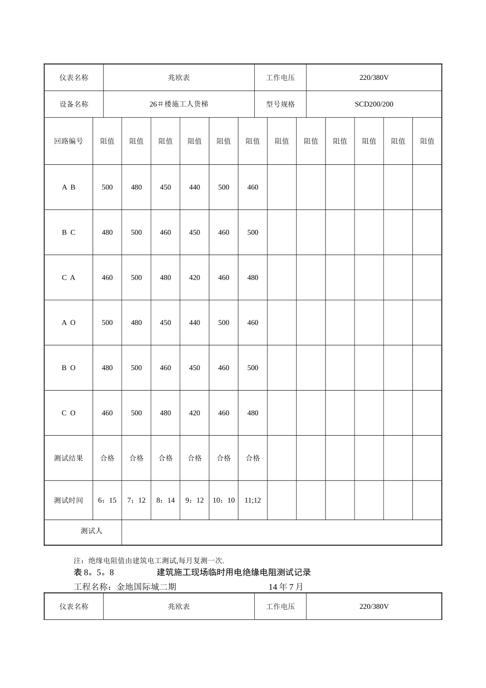施工现场临时用电绝缘电阻测试记录_第2页