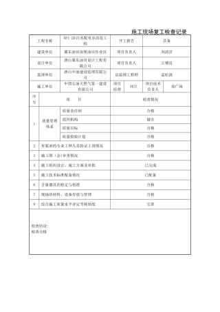 施工现场复工检查记录