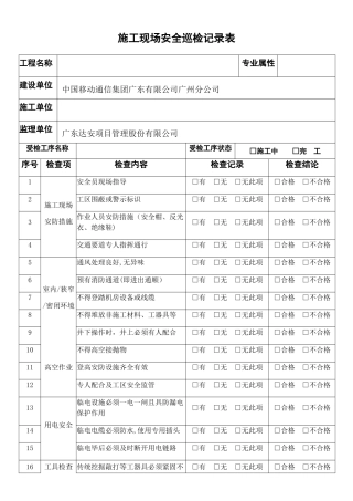 施工现场安全巡检记录表——模板