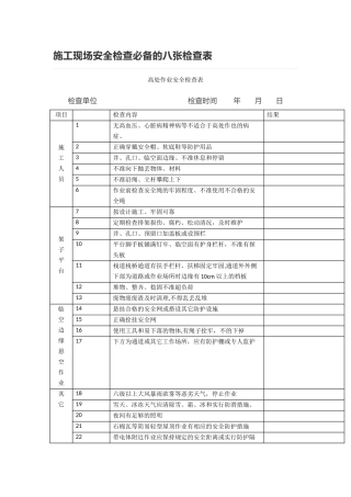 施工现场安全检查必备的八张检查表
