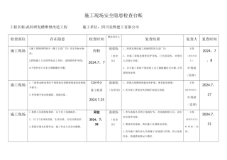 施工现场安全隐患检查台账