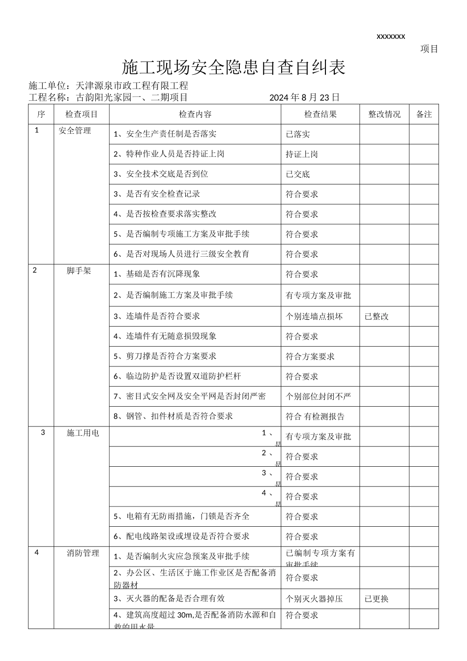 施工现场安全隐患清单及自查报告_第3页