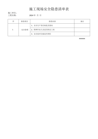 施工现场安全隐患清单及自查报告