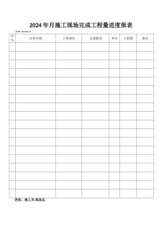施工现场完成工程量进度报表