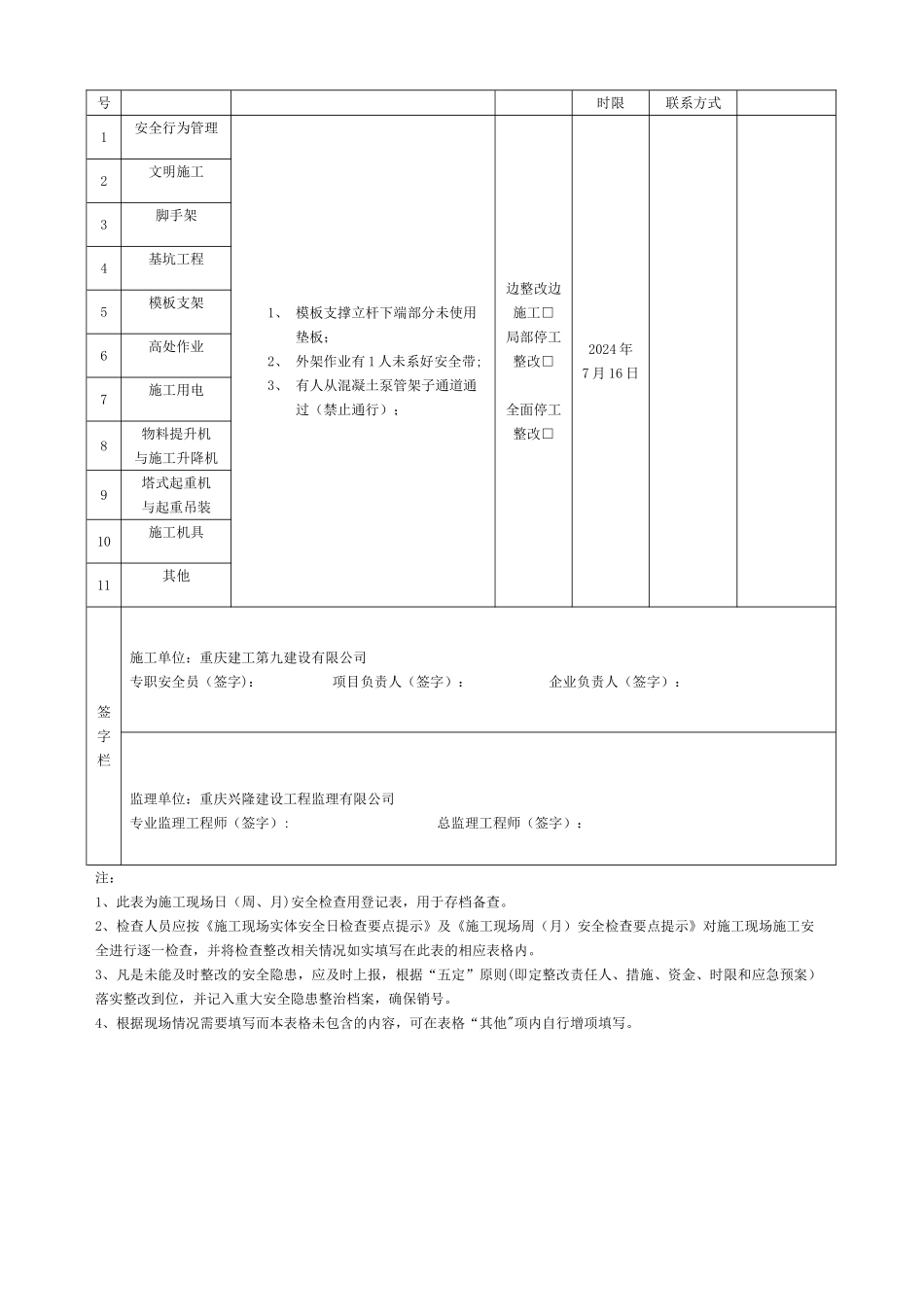 施工现场日周月安全检查记录表_第2页