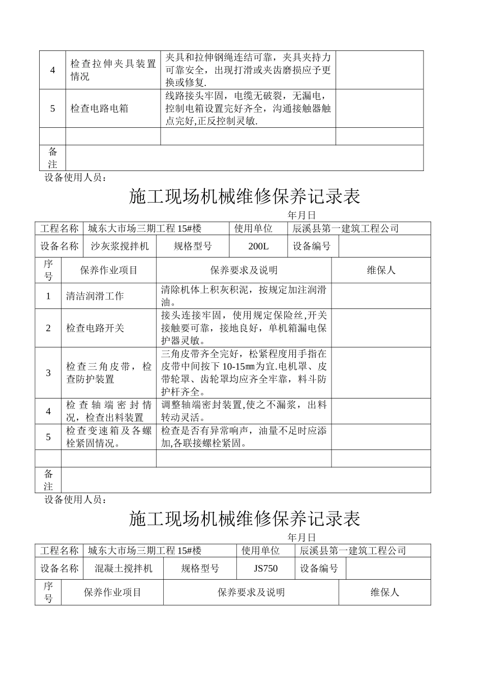 施工现场机械设备维修保养记录表[1]_第2页