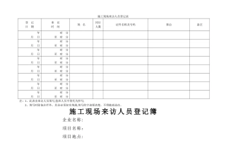 施工现场来访人员登记表