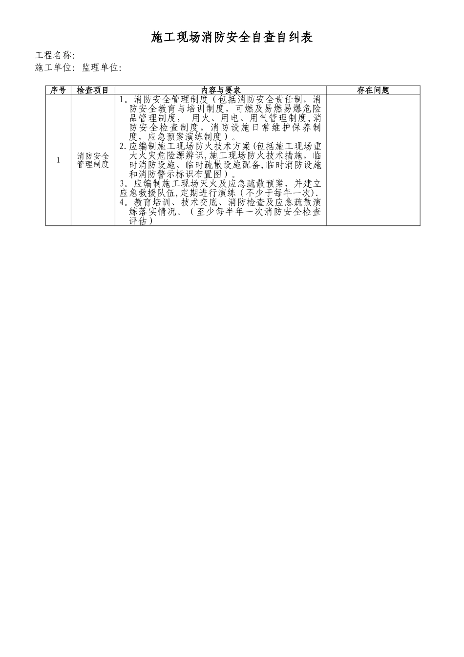 施工现场消防安全自查自纠表_第1页