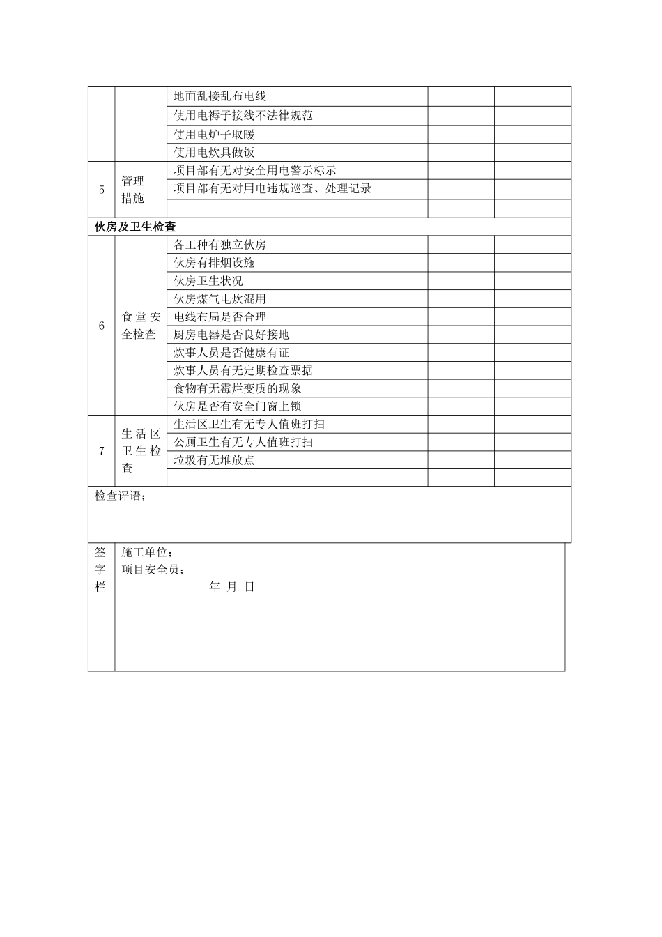 施工现场生活区安全文明检查表_第2页