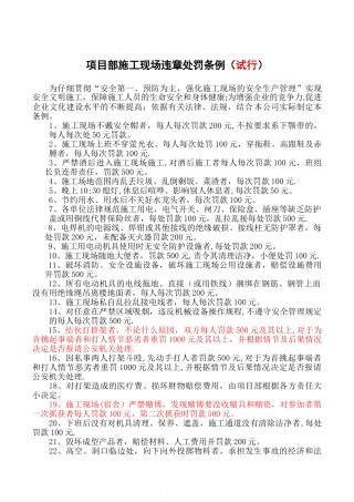 施工现场管理违章处罚条例
