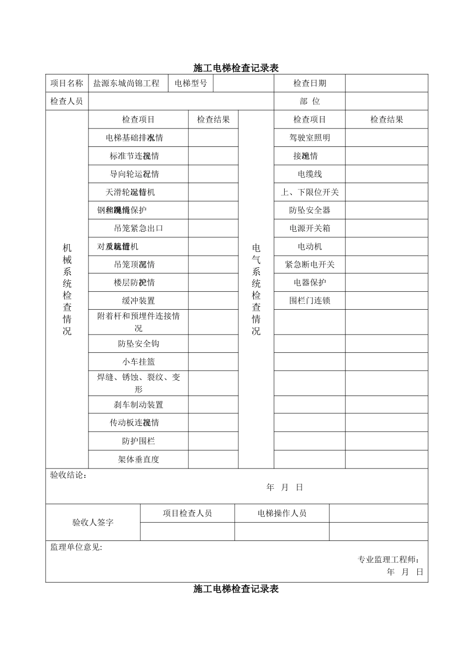 施工电梯检查记录表_第1页