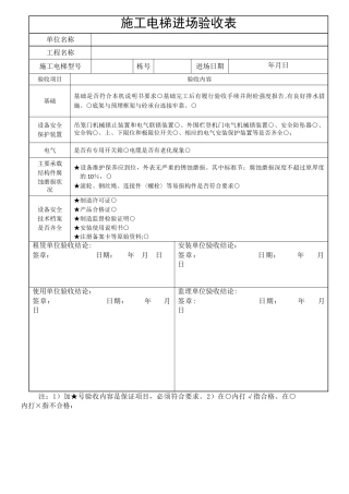 施工电梯进场验收表