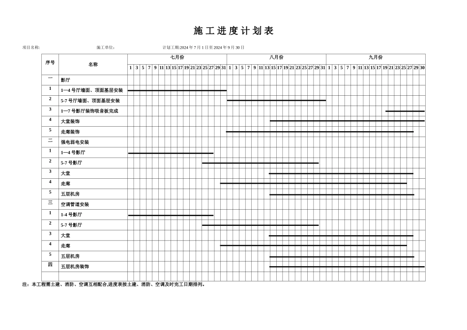 施工进度计划横道图51022_第1页