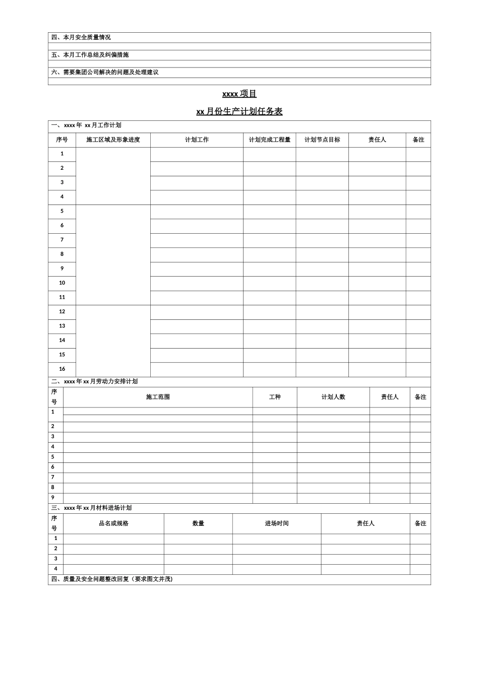 施工项目月报表格_第2页