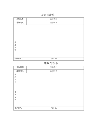 施工项目班组罚款单