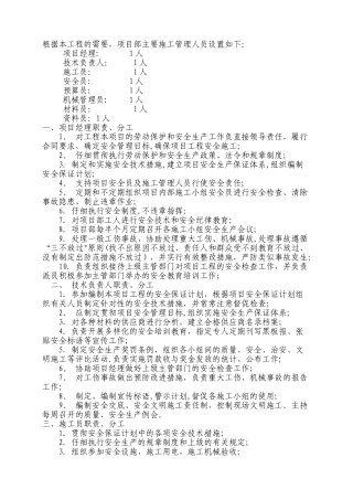 施工项目管理班子职责分工