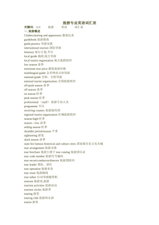 旅游专业英语词汇表