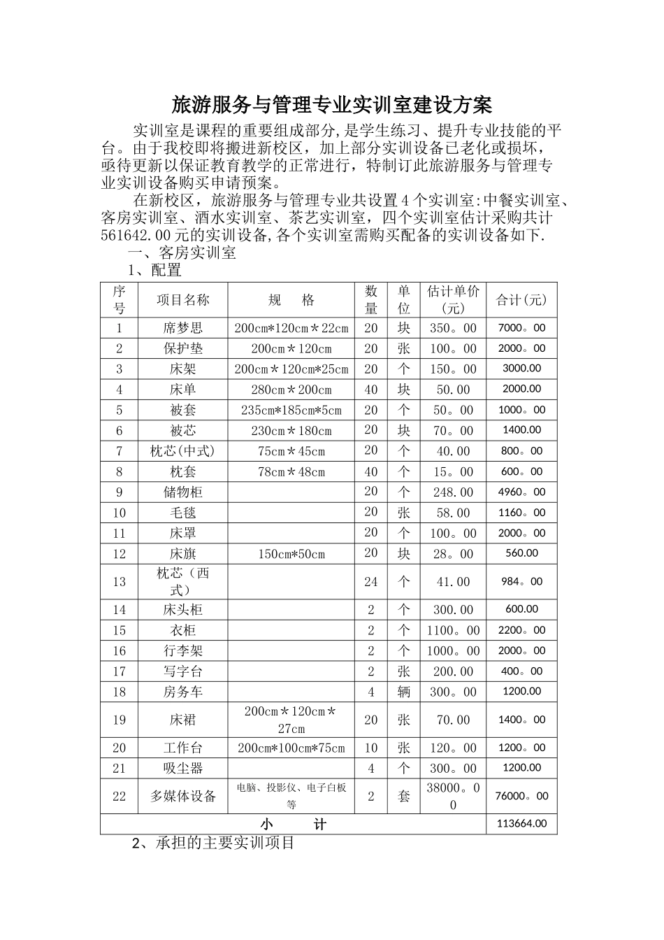 旅游服务与管理专业实训室建设方案_第1页