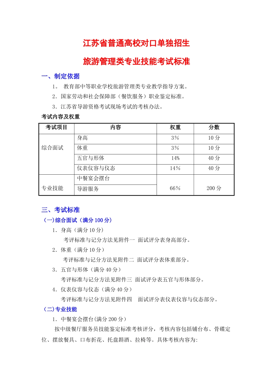 旅游管理类专业技能考试标准_第1页