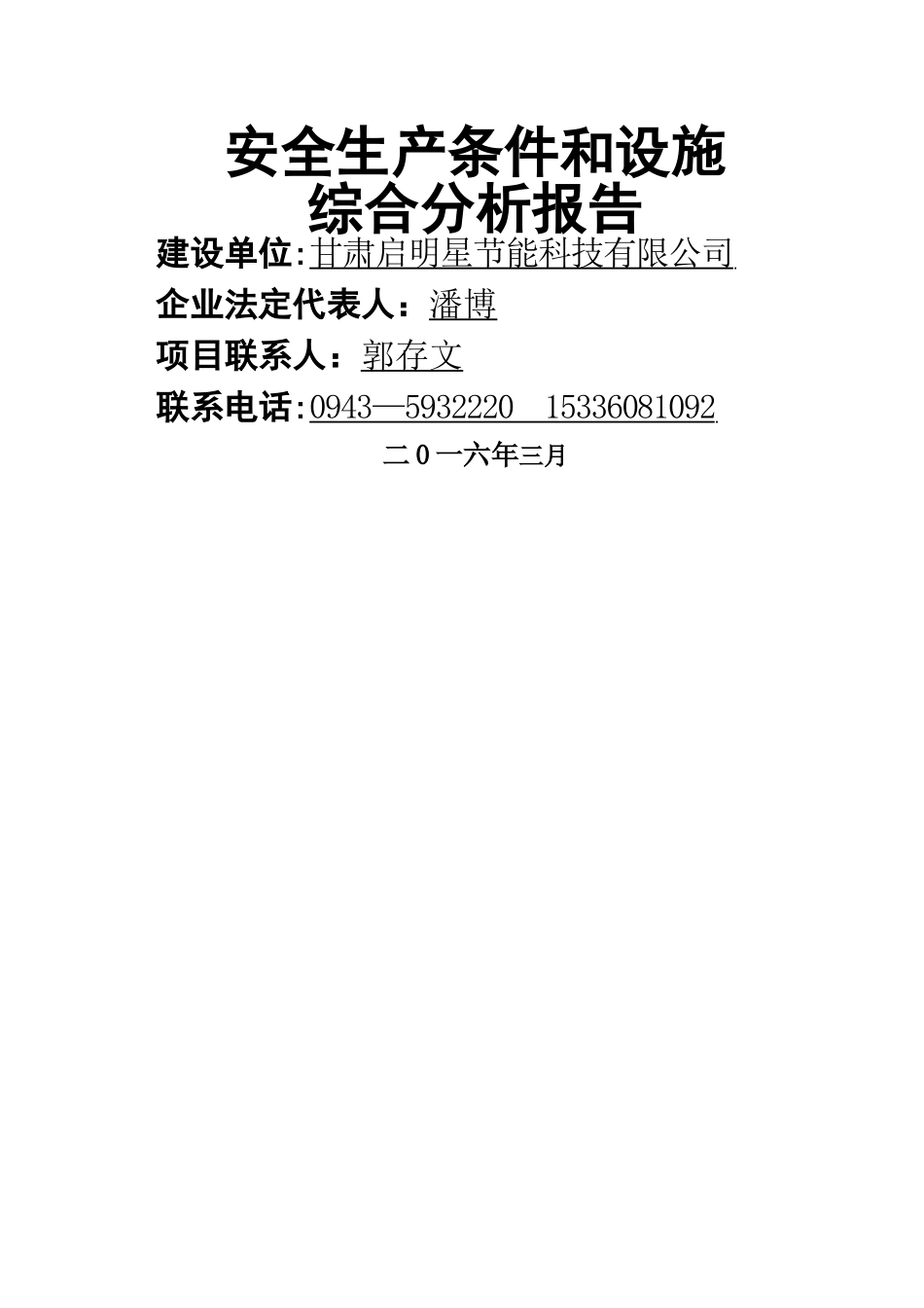 无极灯项目安全条件和设施综合分析报告_第1页