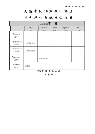 无菌车间10万级空气净化系统确认方案