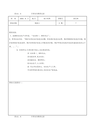 日常安全教育记录-钢筋工
