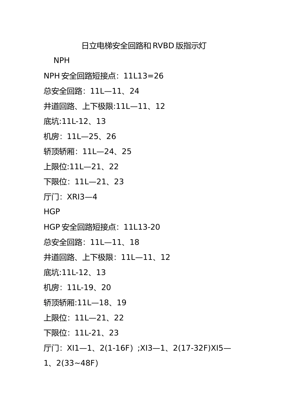 日立电梯安全回路和RVBD版指示灯_第1页