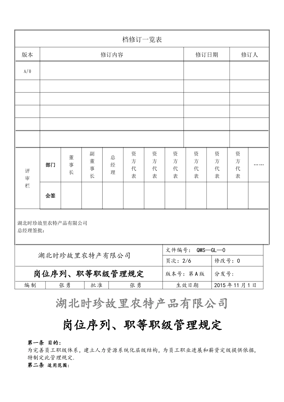 时珍故里岗位序列、职等职级和薪酬管理规定_第2页