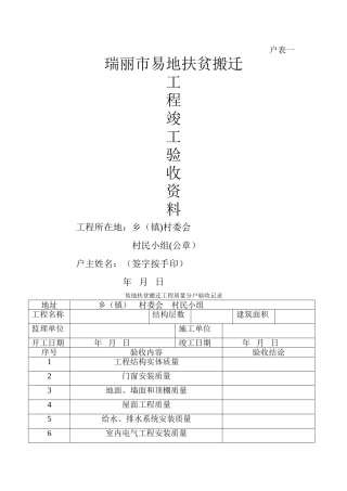 易地扶贫搬迁工程质量分户验收记录